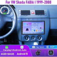 7 "4 + 64GB pour VW Skoda FABIA I 1999-2008 autoradio Carplay Android 15 commande automatique au volant 2DIN GPS caméra arrière FM