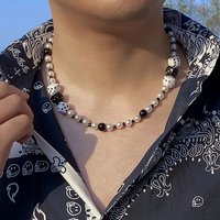 Punk Lucky Dice White/Black Beads Choker Necklace Men Trendy Short Imitation Pearl Beaded Chain Neck 2023 Fashion Jewelry Collar