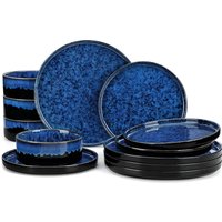 vancasso 12/24/36Piece Dinner set Black Blue Reactive Glaze Vertical edge Dinnerware set with 4PCS Dinner Plate/ Dessert/Bowl