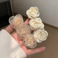 2Pcs White Rose Flower Hair Clips for Women, Elegant Organza Satin Hair Barrettes, Bridal Hair Accessories for Wedding, Party &