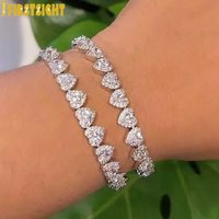 New 7mm Mini Heart Charm Bracelet Full Iced Out Bling CZ Cubic Zirconia Prong Setting Miami Bangle For Women Men Hiphop Jewelry