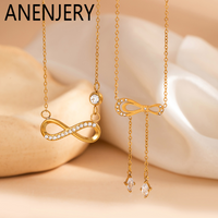 ANENJERY 316L Stainless Steel Figure Eight Bowknot Tassel Pendant Necklace For Women Romantic Luxury Jewelry Gifts Wholesale