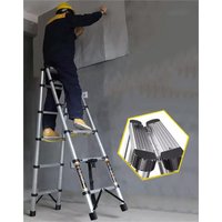 1.4M Anti-Slip Stainless Steel Folding Step Ladder Telescopic Portable Stair Stool for Home DIY & Engineering Projects