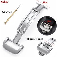 Silver Solid Stainless Steel Folding Watch Clasp 18mm 20mm Double Press Butterfly Buckle for Richard Rubber Watch Strap Button