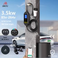 GWUYU Tragbares EV-Ladegerät 3,5KW 16A Typ2 IEC62196-2 4M Kabel 8-16A Einstellbarer Strom APP-Steuerung LCD-Bildschirm EVSE EU Schuko