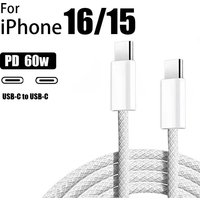 60W USB-C to USB-C Fast Charge Cable for iPhone 16 15 Pro Max 16 15 Plus 16e Samsung S24 S25 Dual Type-C Braided Charger Cables