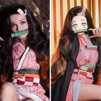 Demon Slayer: Cosplay Wig Anime Stove Door You Bean Fake Hair Exquisite Dyeing Gradient Long Curly Hair