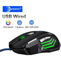 KEBIDUMEI 7 Buttons Wired Mouse 2400DPI Gaming Mouse RGB Backlit Mouse Plug and Play For Computer Laptop Android Windows Mac OS