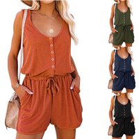 Combinaison d'été transfrontalière sans manches pour femmes européennes et américaines, avec taille attachée, short ample et décontracté à jambes larges, nouvelle collection