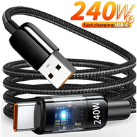 240W USB to Type C Fast Charging Cable LED Mobile Phone USB C Quick Charge Data Line For iPhone Samsung Xiaomi 0.25m/1m/1.5m/2m