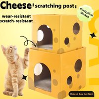 Cheese Shape Cat Scratcher House 2-in-1 Cat Bed Corrugated Cardboard Scratching Board No Shedding Self-Hi Interactive Cat Toy
