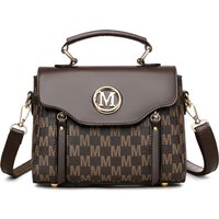 Vintage Women's Tote Bag Stylish PU Handbag Shoulder Bag with Golden Letter "M" Design Detachable Strap Perfect for Everyday Use