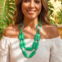 2026 New Trendy Geometric Square Wooden Handmade Beaded Multi-layer Long Necklace For Women Beach Vacation Accessory