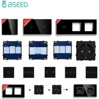 BSEED Wall Light Touch Switch 1/2/3Gang 1/2Way LED Dimmer Function Parts Glass Panels Frame EU 16A Power Sockets DIY Parts Only