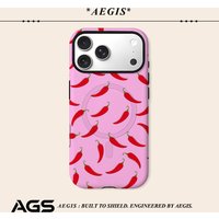 Aegis case Protective Bumper for Magnetic Magsafe for iPhone 17 16 15 14 Plus 13 Pro Max Hard PC Pink Red Chili Peppers Cover