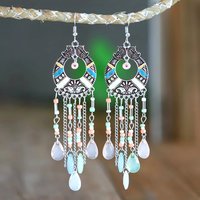 Bohemian Long Rice Bead Ethnic Earrings for Women Vintage Tassel Water Drop Silver Color Metal Earring Female Jewelry