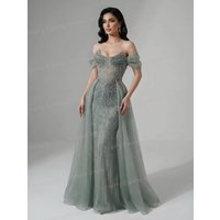 Luxury Evening Dresses Sequined Woman's Boat Neck Fashion Sequined Mermaid Prom Gowns Sleeveless Customized Vestidos De Novia