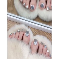 24pcs Fake Toenails Blue False Toenails with Cat Eyes Print Toe Nails Artificial Press On Nail Tips Full Cover False Nail