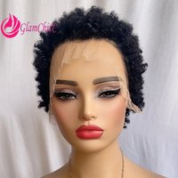 High Quality 13*4 Lace Front African Scroll Caterpillar Natural Color 6 Inch Human Hair Wig 180% Density Brazilian Virgin Remy