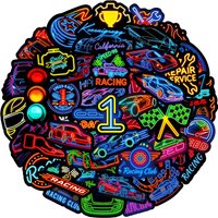 AliExpress NONE 50Pcs Neon Racing Car Club Stickers Classic Cool Graffiti Sticker Skateboard Luggage Phone Bike Cartoon Decals Decoration