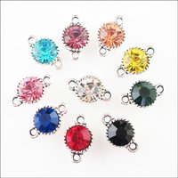 Fashion 10Pcs Mixed Crystal Tibetan Silver Plated Round Circle Charms Connectors 10x16mm