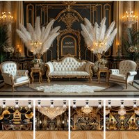 Custom Great Gatsby Black Gold Palace Backdrop Luxury Photography Background Adult Happy Birthday Party Portrait Studio Photo