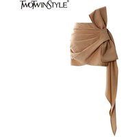 TWOTWINSTYLE Solid Patchwork Bowknot Slimming Skirts For Women High Waist Bodycon Mini Minimalist Skirts Female Fashion Style