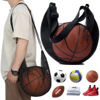 Anti-Tear Mesh Single Ball Bag Fits Size 7 Basketball Soccer Volleyball Crossbody Carrier With Adjustable Strap & Zipper