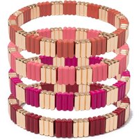 2024 New Gold 6x8mm Elastic Beaded Bangle For Women Pink Color Boho Colorful Charm Accessory