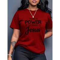 Fashionable Letter Cartoon Print Women'S Round Neck T-shirt Simple Design Comfortable And Breathable Suitable For Daily Leisure