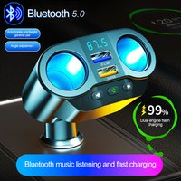 Car Cigarette Lighter Splitter Car Charger Dual USB Quick Charger Socket 12V/24V Bluetooth Hands-free Call Auto FM Transmitter