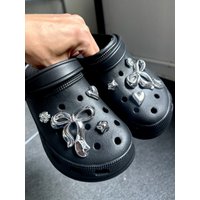 DIY decoration of 8 pieces (silver large bow heart star flower) shoe buckles, suitable for shoes with holes and sandals