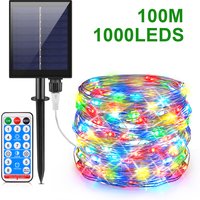 Große Solarpanel LED Solar Licht Kupferdraht Fee Lampe String 50M 100M Outdoor Wasserdicht Garten Girlande Weihnachten Dekor