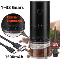 New Portable USB Electric Coffee Bean Grinder 38 Gears External Adjustable 1500mAh Rechargeable Household Mini Coffee Machine