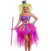 Adult Circus Clown Quinn Honey Clowns Costume Halloween Party Sexy Classic Candy Color Circus Clown Fairy Cosplay Dress