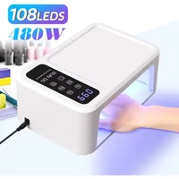 480W UV LED Lamp for Nails 108 LEDs Nail Dryer with Red Light Whitening Mode Large Space Manicure Lamp 4 Timer Settings