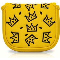 Yellow golf club cover with crown design - PU material, magnetic closure, club head cover, is the preferred gift for golfers