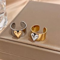 Greatera Stainless Steel Heart Pattern Cuff Ring For Women Men Tide Wide Thick Personality Exaggerated European American Jewelry