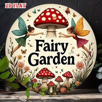 2D Flat, 2D Flat 1pc Fairy Round Aluminum Sign, Mushrooms Metal Tin Sign, Garden 7.8X7.8Round Aluminum Sign - Butterflies Metal
