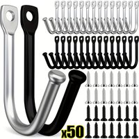 50/5Set J-shaped Metal Wall Hooks with Screw Coffee Cup Keys Towel Hanging Hangers Coat Rack Bag Holder Kitchen Bathroom Storage