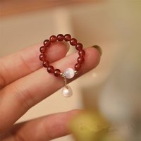 New Arrival Trendy Natural Red Agate Opal Stone Freshwater Pearl 14K Gold Filled Female Ring Jewelry For Women Birthday Gifts