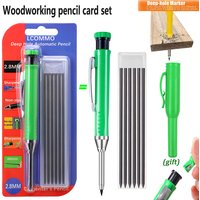 Woodworking Pencil Card Set with 2.8mm Lead Refill,Extra 1Pen Cap,Deep Hole Carpenter Marking Pen for Architect Drawing Tool