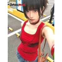 Genayooa Gothic Vintage Tank Tops Women Sleeveless Print Graphic Tops Streetwear Y2k Japanese 2000s Vest Grunge Tops E-girls