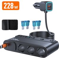 228 W 9-in-1-Autoladegerät-Adapter PD QC3.0 Lade unabhängige Schalter DC-Zigarettenauslass PD 3-Buchse Zigarettenanzünder-Splitter