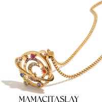 MamacitaSlay 316L Stainless Steel Galaxy Rhinestone Necklace 18K Gold Plated Waterproof Minimalist Jewelry For Women Daily Wear