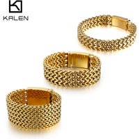12/18/30mm S/M/L Polished Mesh Tennis Chain Bracelet - Silver/18K Gold Plated Color - Stainless Steel 316L - KB56410-D