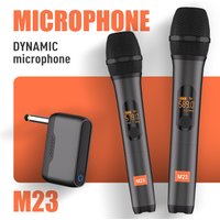 Karaoke Microphone Wireless M23 UHF 2 Channel System Built-in Lithium Battery Cordless Handheld Mic For Church Party Speaker
