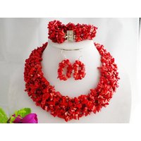 hot sale !!! elegant necklace earring bracelet coral jewelry set for party/wedding 18"