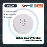 Tuya Zigbee Smart Vibration Sensor, MOES 3-Axis Tilt & Shock Detector for Door Window Security, Real-Time Alarm, APP Alert