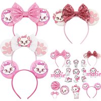 Disney Kawaii Marie Cat Headband Sequined Bow Headband For Children Birthday Party DIY Hair Accessories Cosplay Hair Accessories